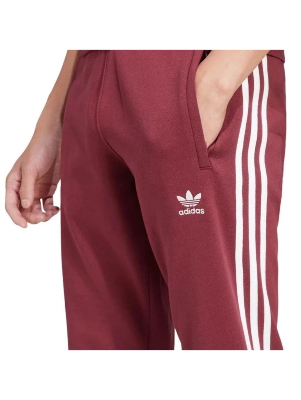 Adidas Men's S Jogger Pants 3 Stripe Fleece Red Green - Picture 5 of 13
